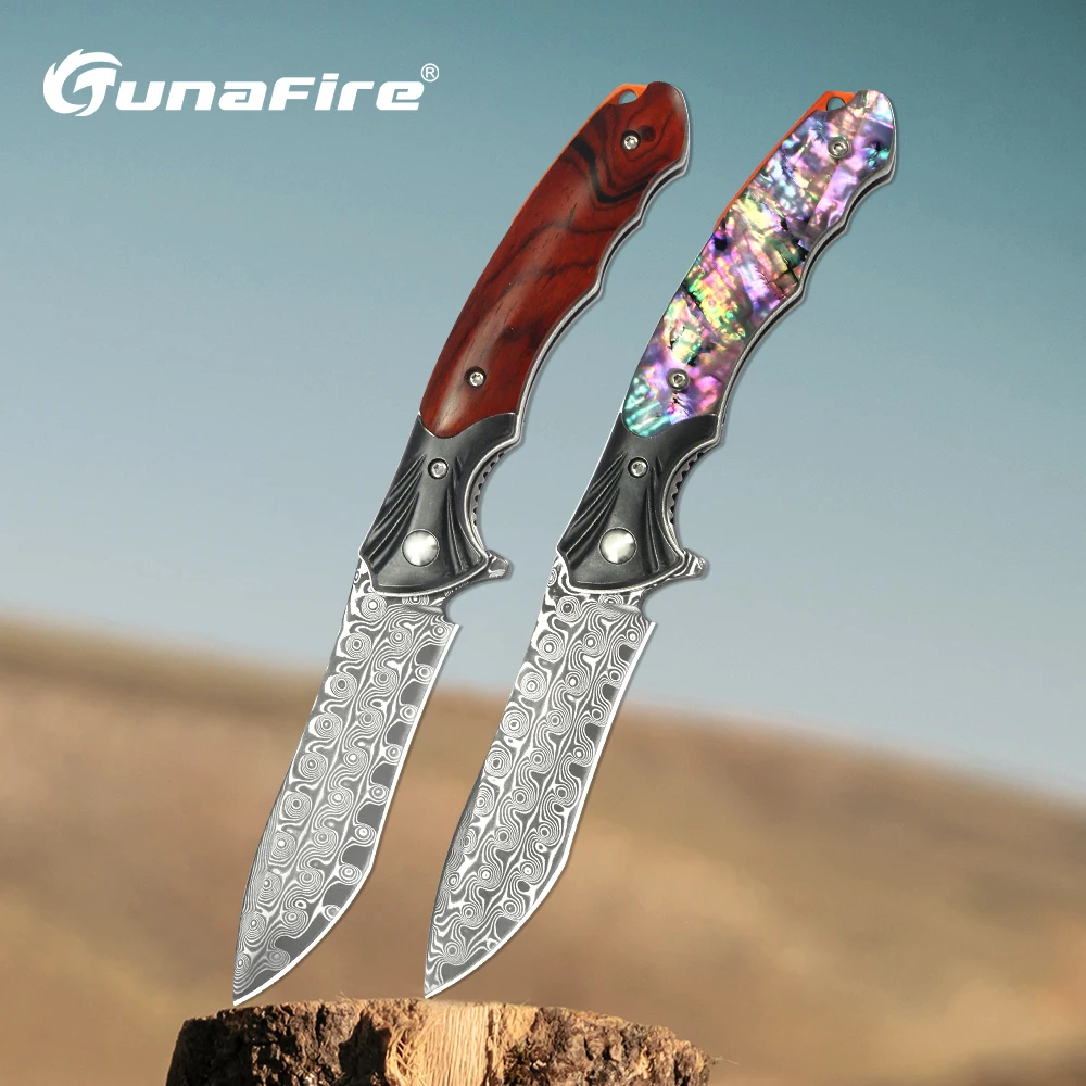 Складной нож из дамасской стали 76 слоев лезвие деревянная ручка