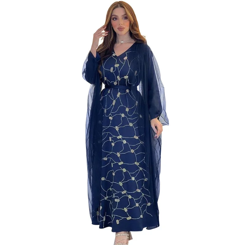 Eid Evening Dress Diamond Muslim Women Mesh Abaya Party Dresses Ramadan Abayas Caftan Kaftan Saudi Arab Maxi Vestidos 2023