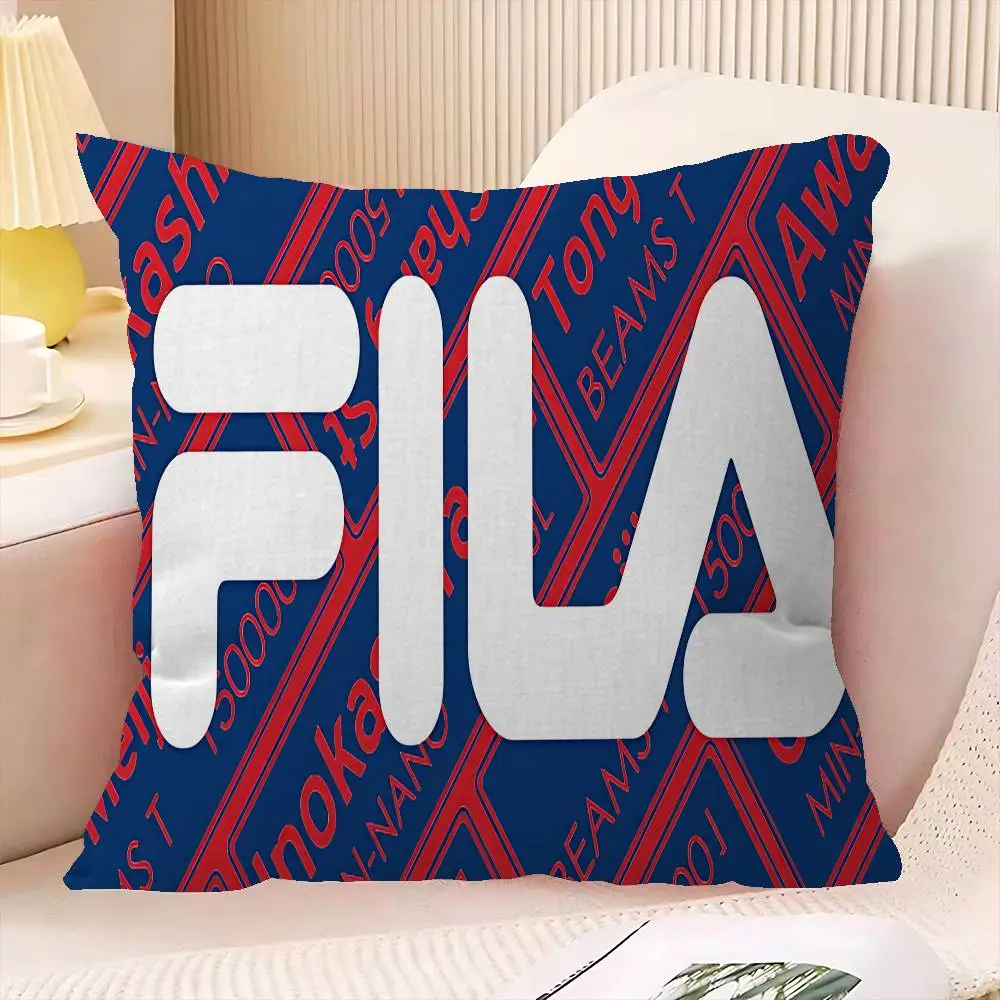 Фото Модные брендовые наволочки с логотипом F-FILA-A, декоративные наволочки для дивана с мультяшным рисунком, двусторонняя печать, короткий плюш, чехол для подушки №3