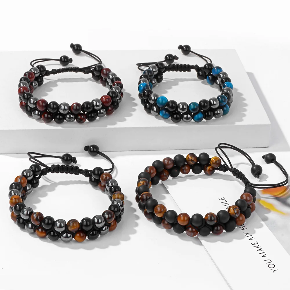 

Triple Protection Tiger Eye Onyx Hematite Bracelets For Men Meditation Adjustable Women Healing Balance Crystal Braided Bracelet