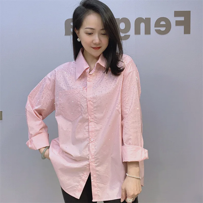 Новинка 2024 Весенняя тяжелая работа популярная рубашка с отложным воротником и