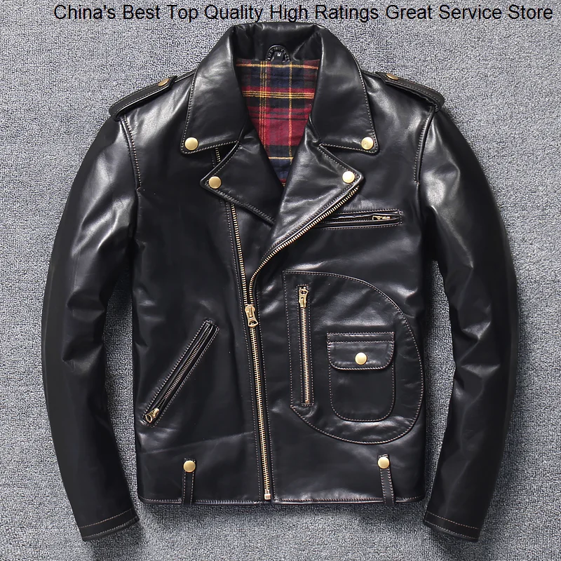 

Vintage DHL free shipping Men's Black Horsehide 100% Genuine Leather Motorcycle Biker Jacket Brand Classic Warm Coat
