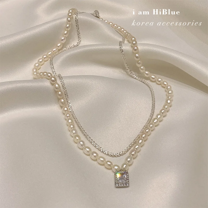 

Minar Trendy Multi Designs Bling Bling Choker Necklace for Women Real Freshwater Pearl Waterdrop Rhinestones Pendant Necklaces