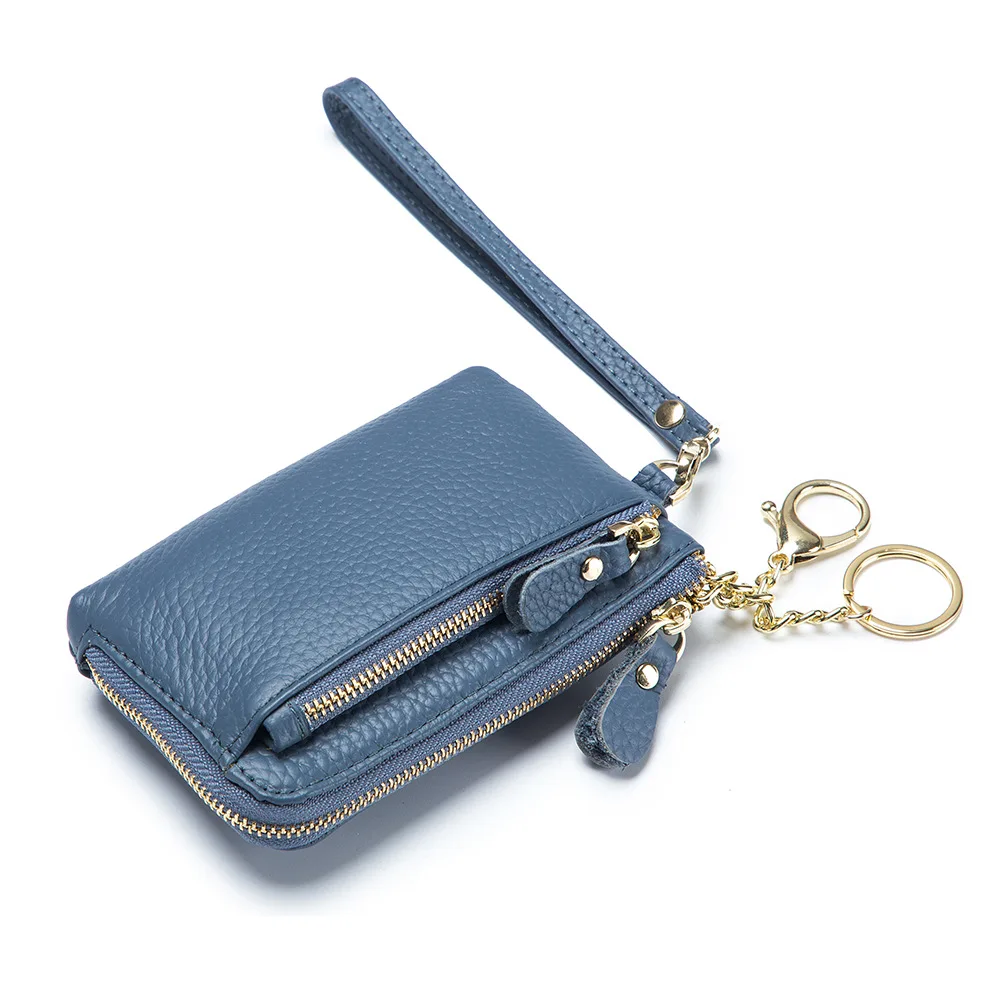 2022 New Women Wallet Genuine Leather Coin Change Purse Pouch Slim Minimalist Female Pocket Card Holder Wallets with Key Ring