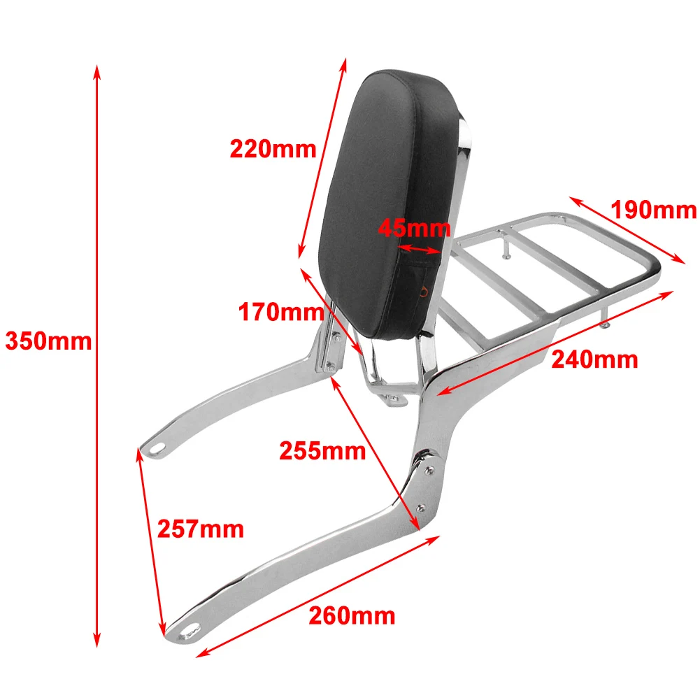 Хромированная спинка заднего пассажира мотоцикла с подушкой для Yamaha Virago XV125 XV250