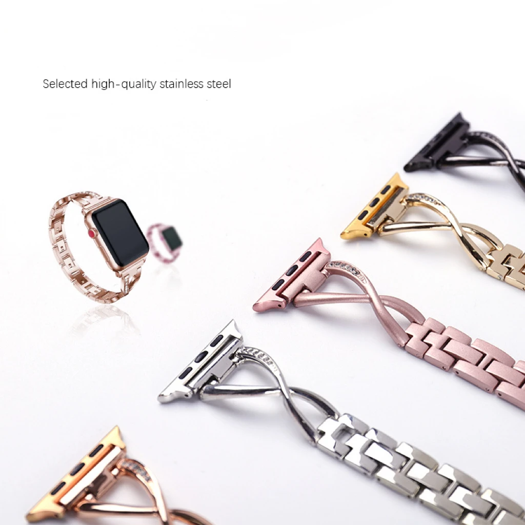 

Applicable to apple watch 8 alloy inlay stone strap fashion business metal solid non fading stainless steel strap for women
