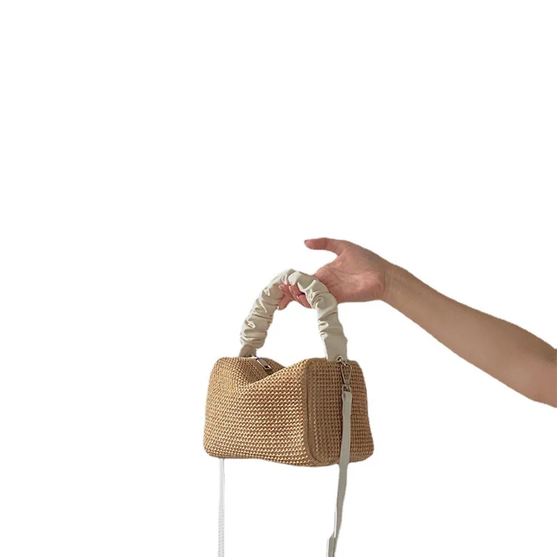 

Summer Straw Weaving High Sense Ladies Handbag Retro Fold Color Contrast Design Small Square Bag Versatile Fresh New Bag