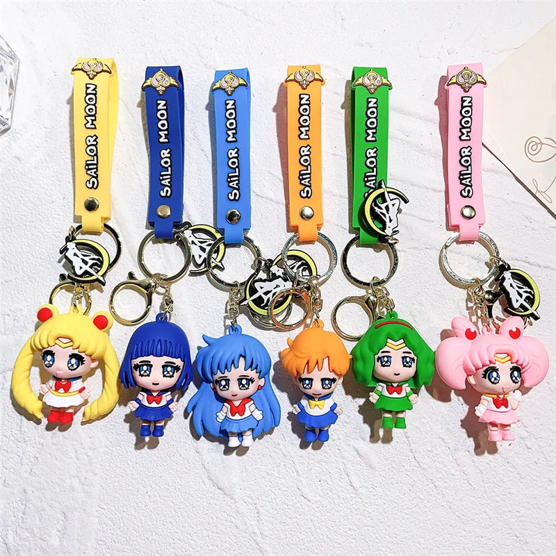 

Anime Accessories Sailor Moon Pendant Keychains Holder Car Key Chain Cartoon Key Ring Phone Bag Hanging Jewelry Friends Toys Gif