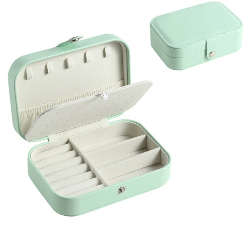 

Portable Travel Jewelry Display Box for Women Simple Leather Earring Double Layer Ring Jewelry Organizer Necklace Packaging Case