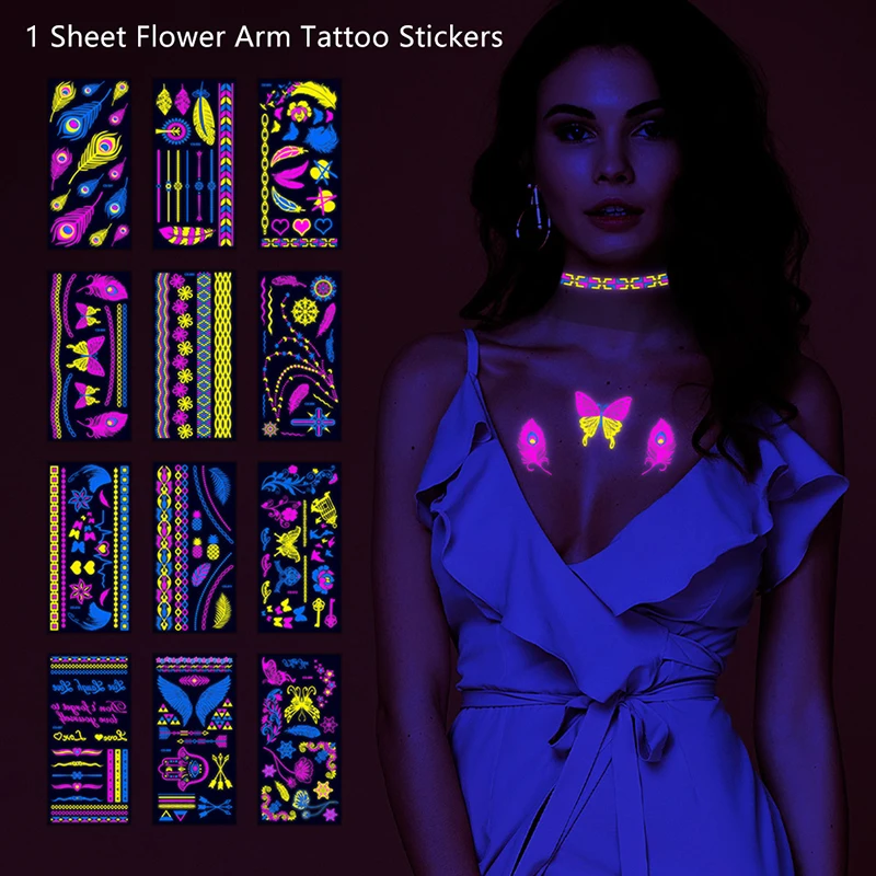 

1pcs Creative Fluorescent Bronzing Flower Arm Tattoo Stickers Face Stickers Waterproof Arm Tattoo Stickers