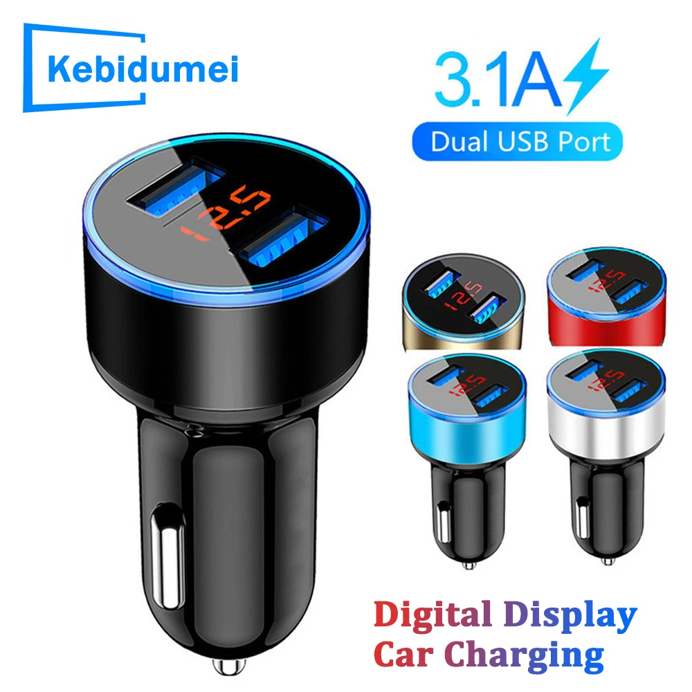 

Fast Charging Quick Charge Dual USB Power Adapter Digital LED Display Car Charger 3.1A LCD Voltage For XIAOMI HUAWEI 12V 24V Car