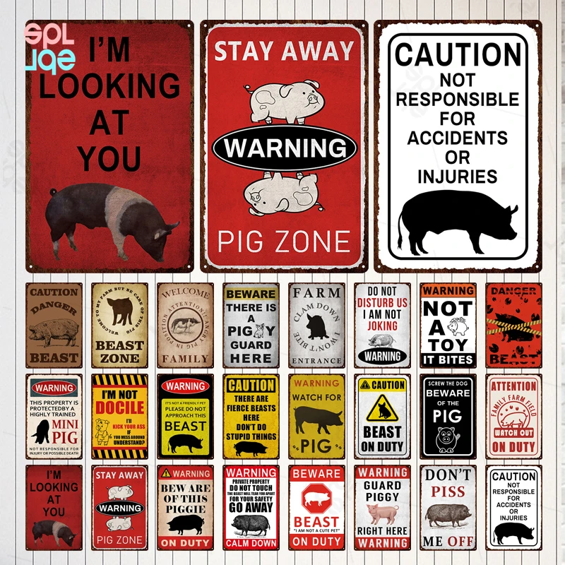 

Warning Sign Beast On Duty Metal Sign Farm Fence Warning Tin Plate Prevention Of Pig Stealing Warning Plaque Farm Vintage Decor