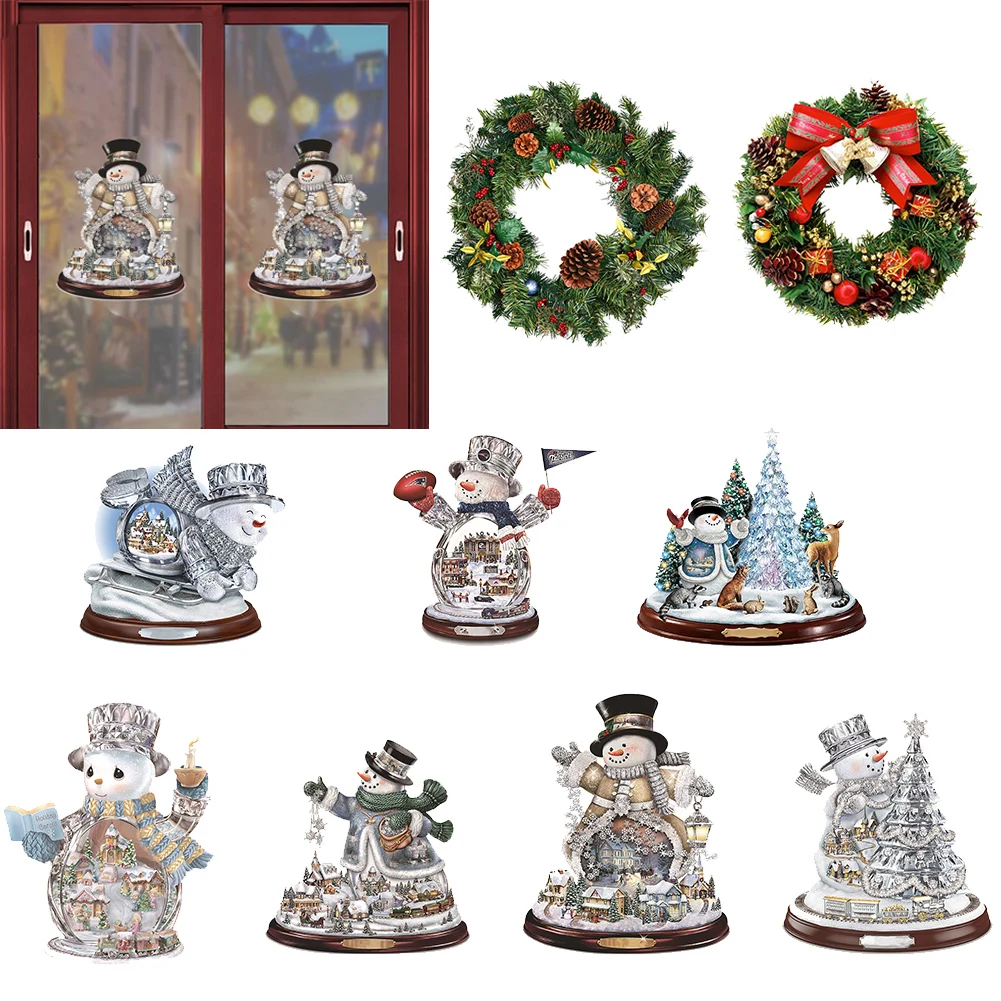 

1 Pcs Christmas Window Glass Decorations Crystal Tree Santa Claus Snowman Door Wall Sticker For New Year 2023 Living Room Decor