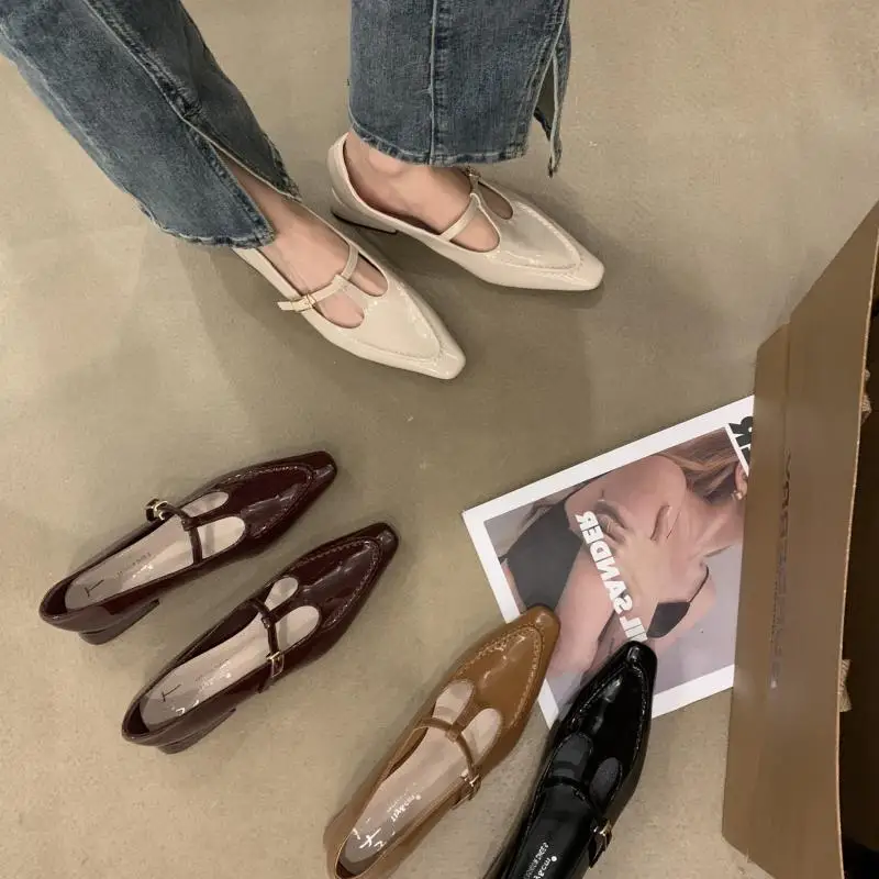 

Туфли Мэри Джейн на толстом каблуке, маленькие кожаные Босоножки с открытым носком, французская обувь в ретро стиле, Яркая кожаная обувь, лето