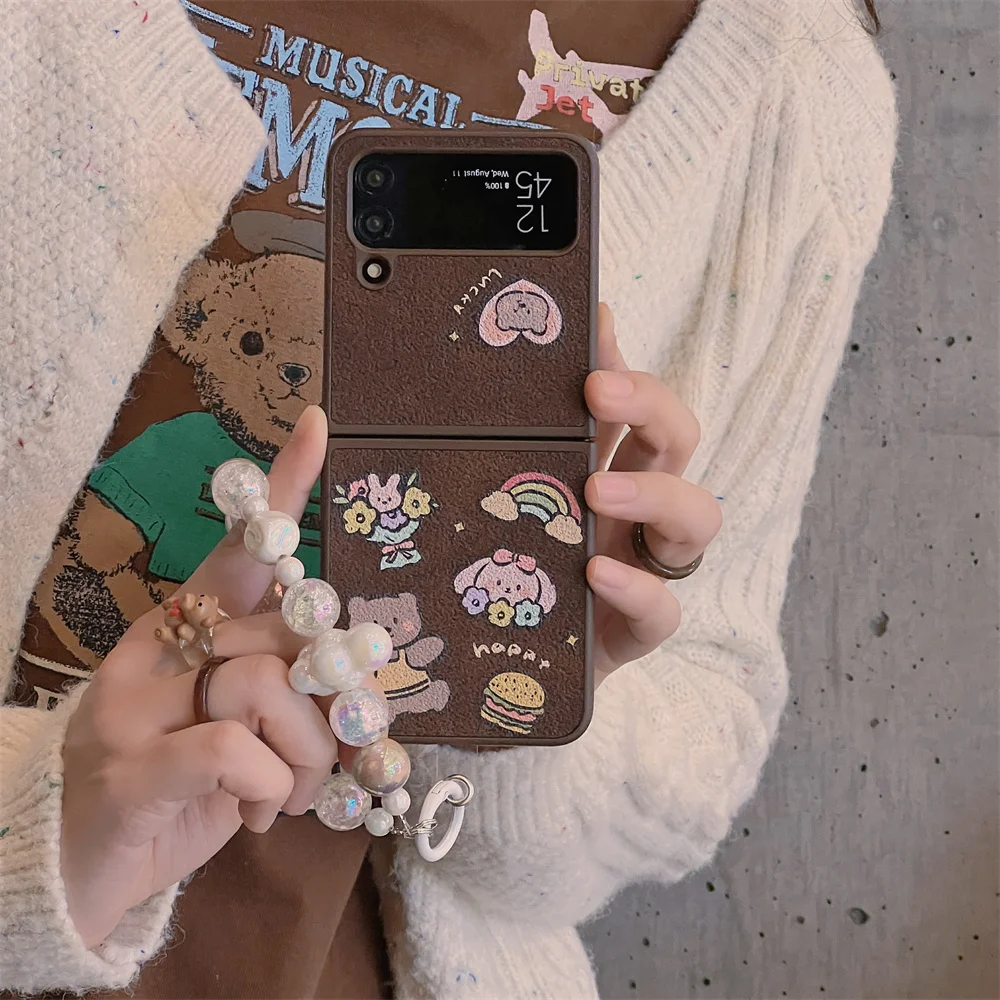 Роскошный милый мультяшный чехол для телефона с жемчужной цепочкой Samsung Galaxy Z Flip 5