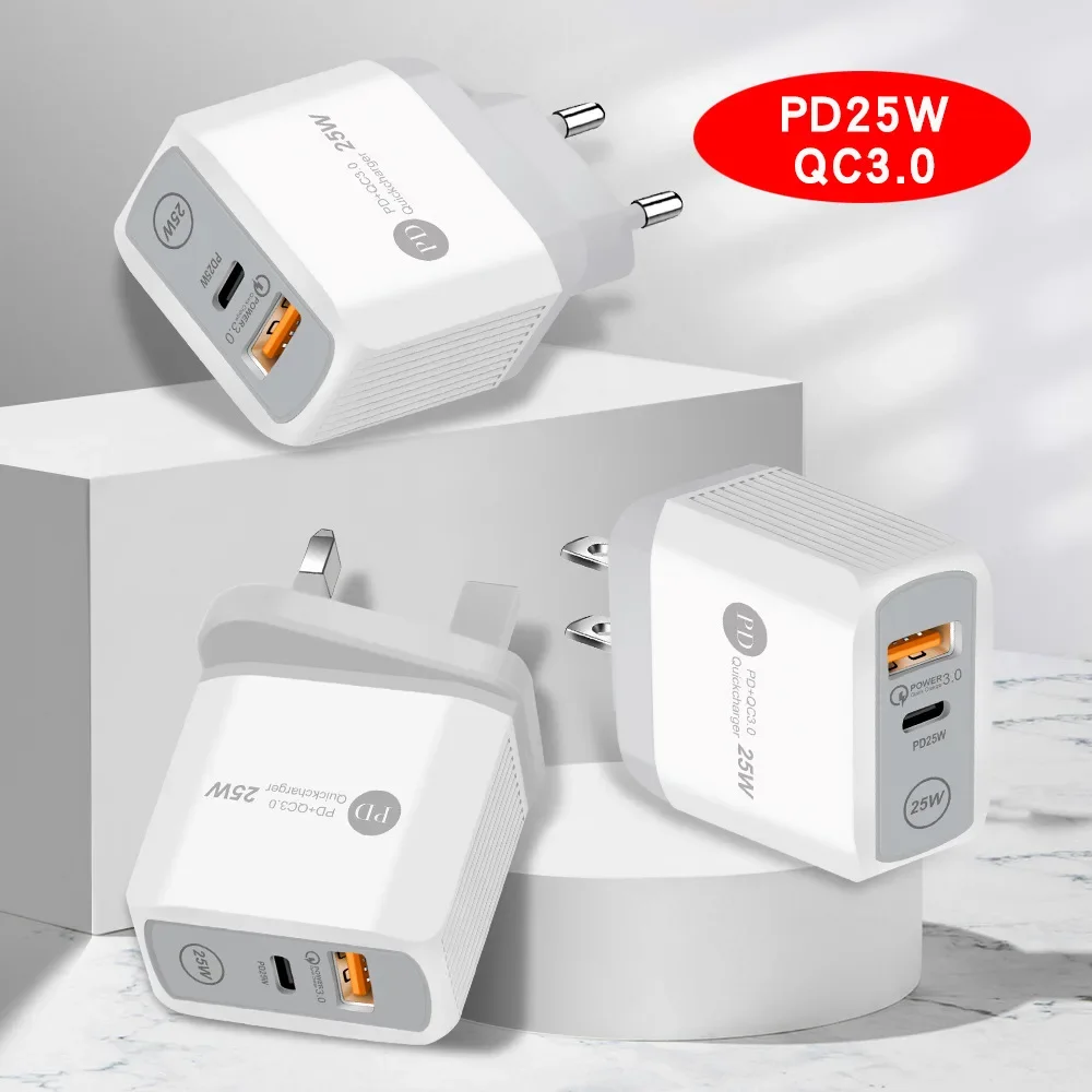 Зарядное устройство PD + QC3.0 для IPhone 12 13 Pro Max, устройство для быстрой зарядки, двойной выход, адаптер для зарядки Macbook, 25 Вт