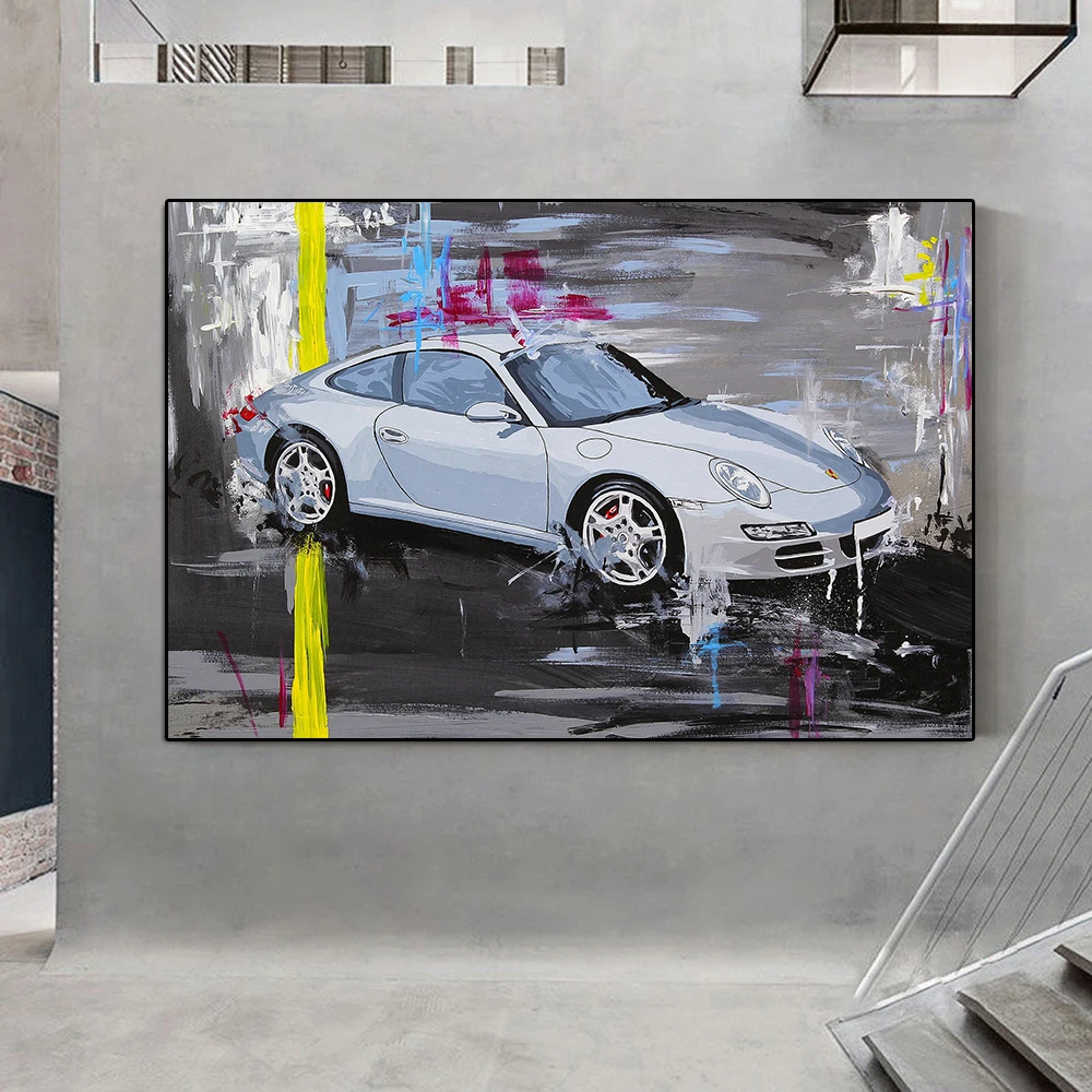 

Abstract 911 Graffiti Canvas Painting Colorful Retro Sports Car Watercolor Poster Print Supercar Club Wall Art Gaming Room Decor