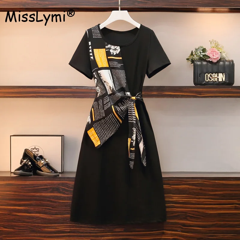 

Женское шифоновое платье миди с коротким рукавом, Элегантное повседневное платье большого размера с принтом в стиле пэчворк из двух частей,...