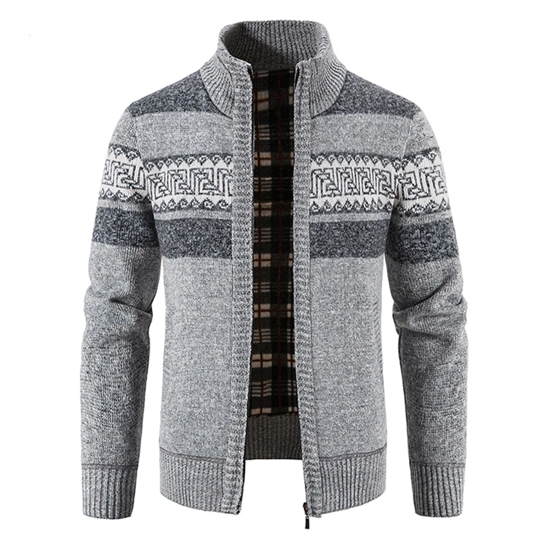 Men's Autumn and Winter Plus  Stand-up Collar Zipper Knitted Cardigan Men's Colorful Jacket Trendy Fashion Warm Sweater Jacket