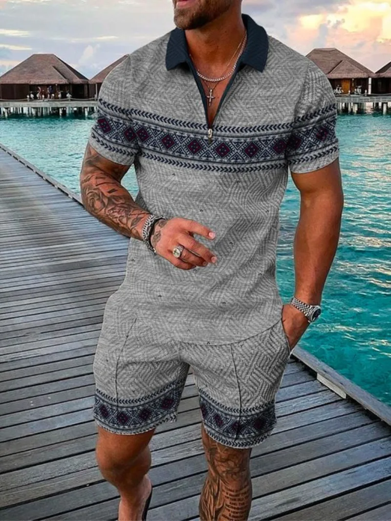 

Men's Fashion Rich Printed Polo Suit