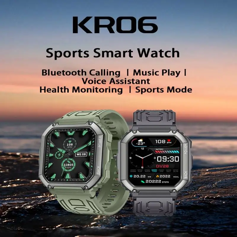 

KR06 Sports Smart Watch 1.8 Icnh HD Big Colorful Screen BT Call Information Reminder Music Super Long Standby Health Monitoring