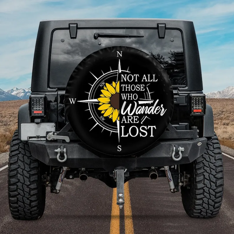 

Sunflower Spare Tire Cover - Not All Those Who Wander Are Lost Compass, Personalized Gift For Car Lover, Gift For Husband, RV Ca