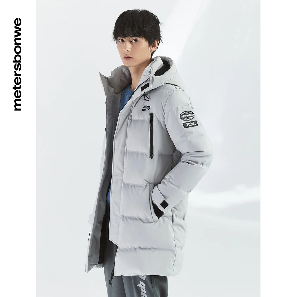 Metersbonwe Long Down Jacket Men Winter Warm 80% Gray Duck Down Hooded Men Anti-snow Winter Down Coat Brand Outerwear Warm Coat
