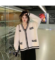 juice snow 2022 new womens top trendy lazy wind retro v neck knitted sweater coat cardigan autumn european fashion sweater