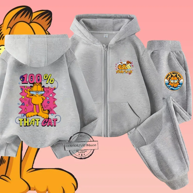 Детский комплект рубашек Garfiel на молнии с мультяшным аниме принтом осень/зима