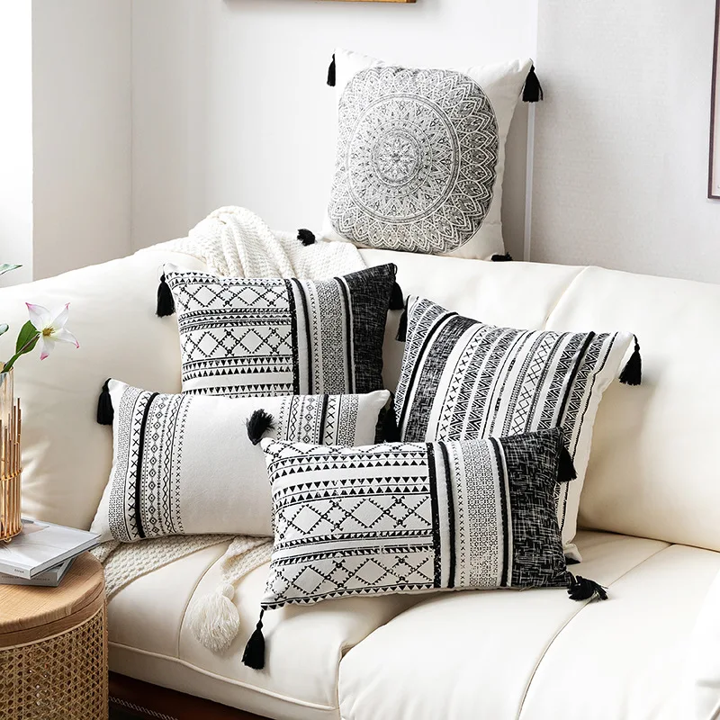 New Cotton Black and White Pillowcase Texture Moroccan Style