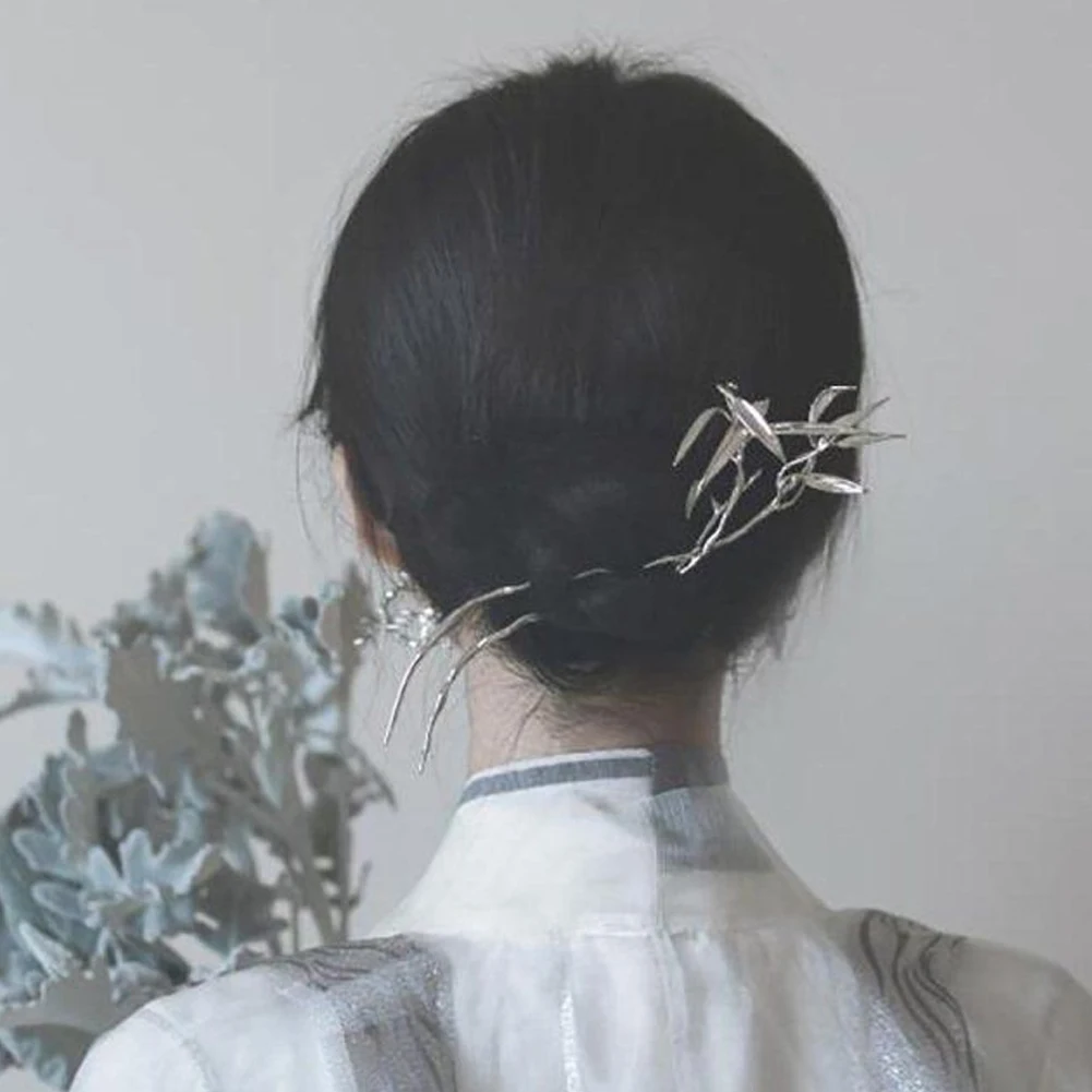 

Новинка 2022, Шпилька для волос, металлические шпильки для волос с бамбуковыми листьями золотого и серебряного цвета, модные аксессуары для в...