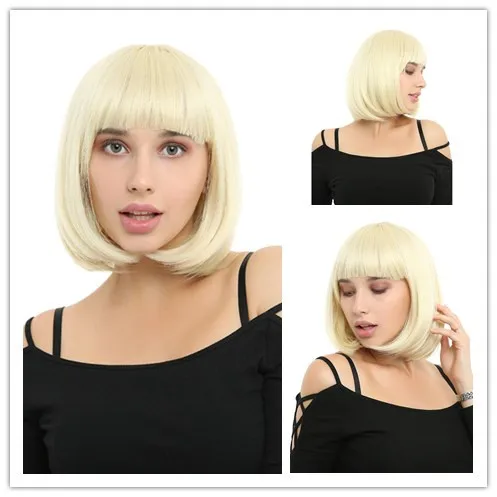 WHIMSICAL W Synthetic Short Bob Straight Wigs Blonde Color Wig For Women Natural Heat Resistant Hair