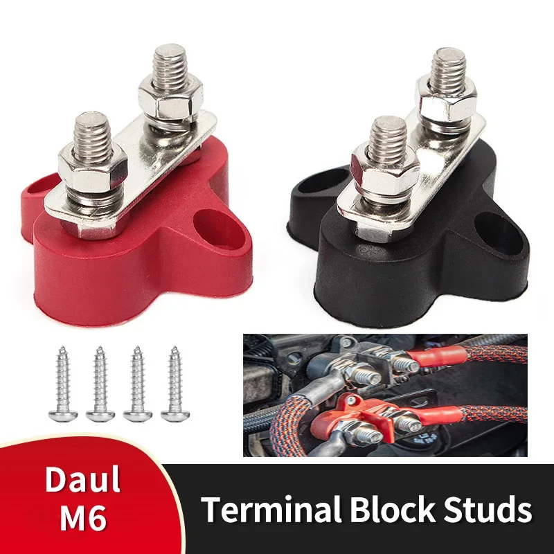

1/4" Dual Stud Terminal Block M6 80A DC 48V Bus Bar Power Terminal Block Positive Negative Fixed wiring bolts for Truck RV Boat