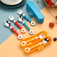 children utensil baby tableware set food feeding spoon fork stainless steel infant toddler dinnerware cute circle cutlery gadget