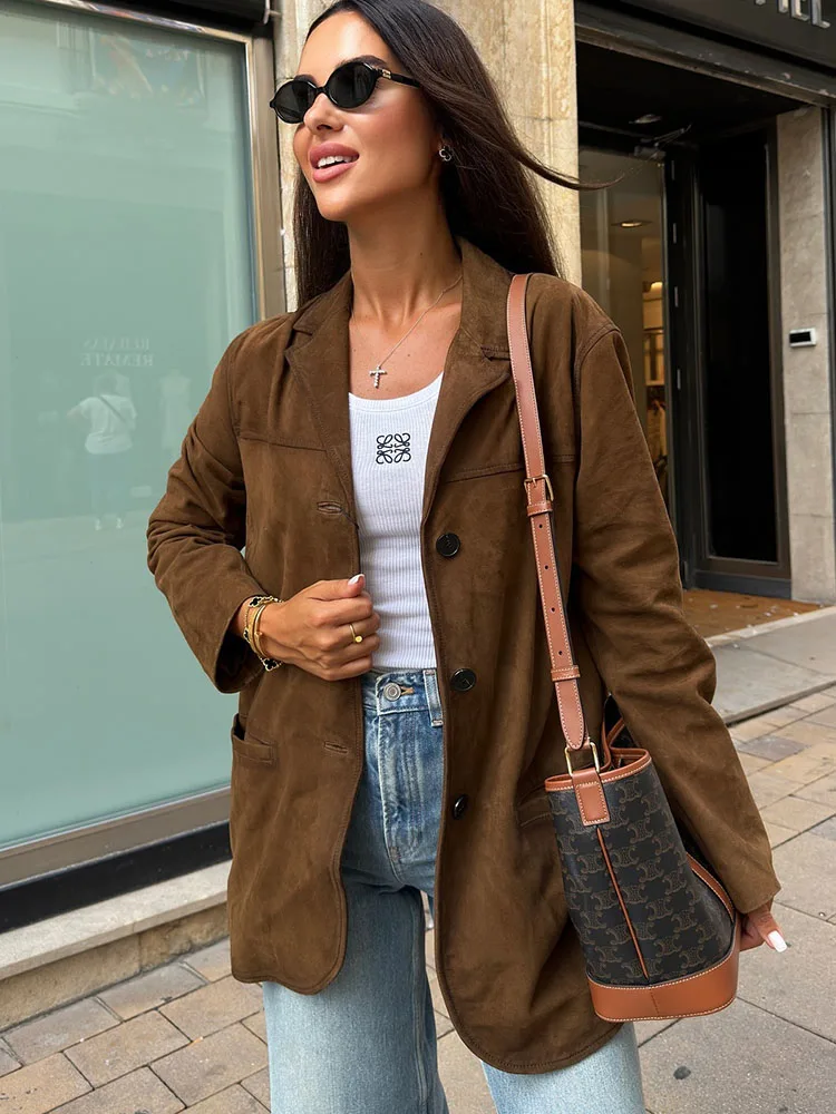 Замшевая Женская винтажная куртка однобортная повседневная короткая с