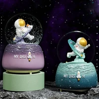 creative different time and space astronaut crystal ball luminous music box home decoration snow music children student gifts