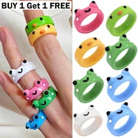 2pcs colorful frog ring polymer clay resin rings for girls animal jewelry for women cute funny smile face rings fashion jewelry