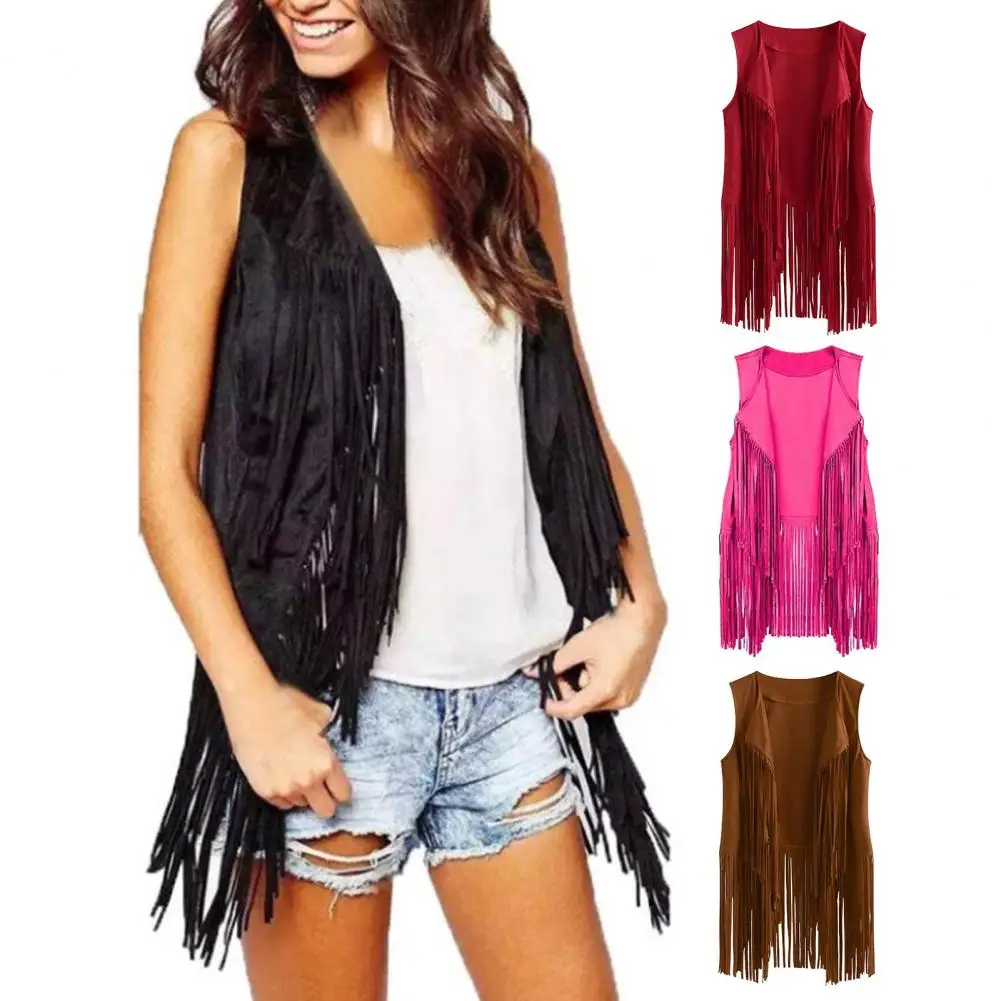 

Women Fringed Vest Vintage Western Cowgirl Cardigans Tassel-fringed for Stage Performances Cosplay Role Play Western Style