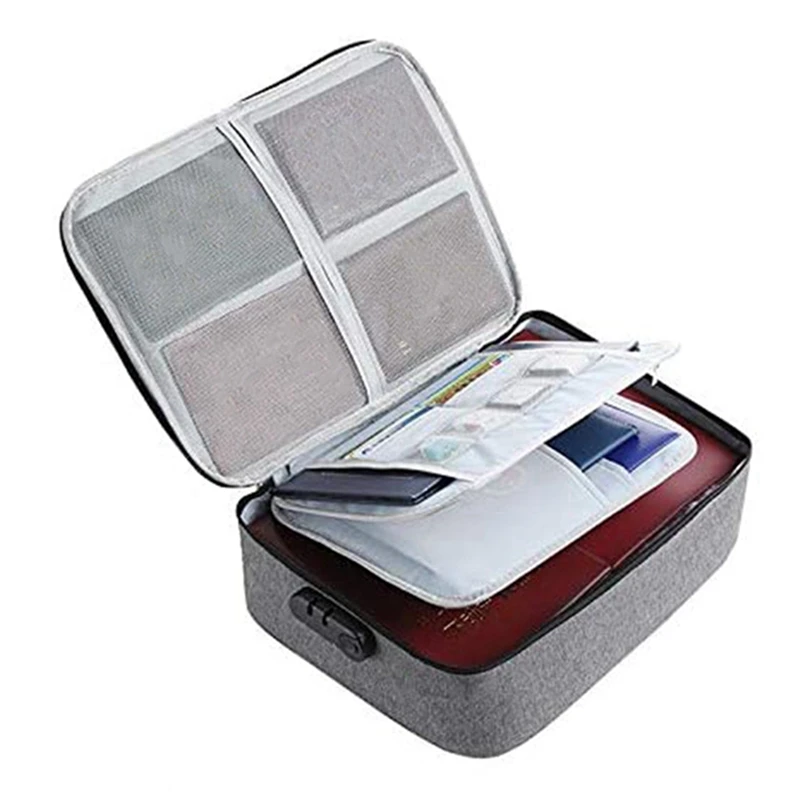 

2X Important File Pocket Holder,Document Organizer Box,Oxford Waterproof Document Storage Bag With Safe Code Lock (Gray)