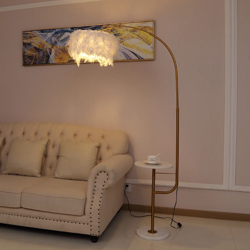 

Feather Floor Lamps Bedroom Girl Princess Fishing Lamp Nordic Creative Net Red Floor Lights For Living Room E27 Marble Base