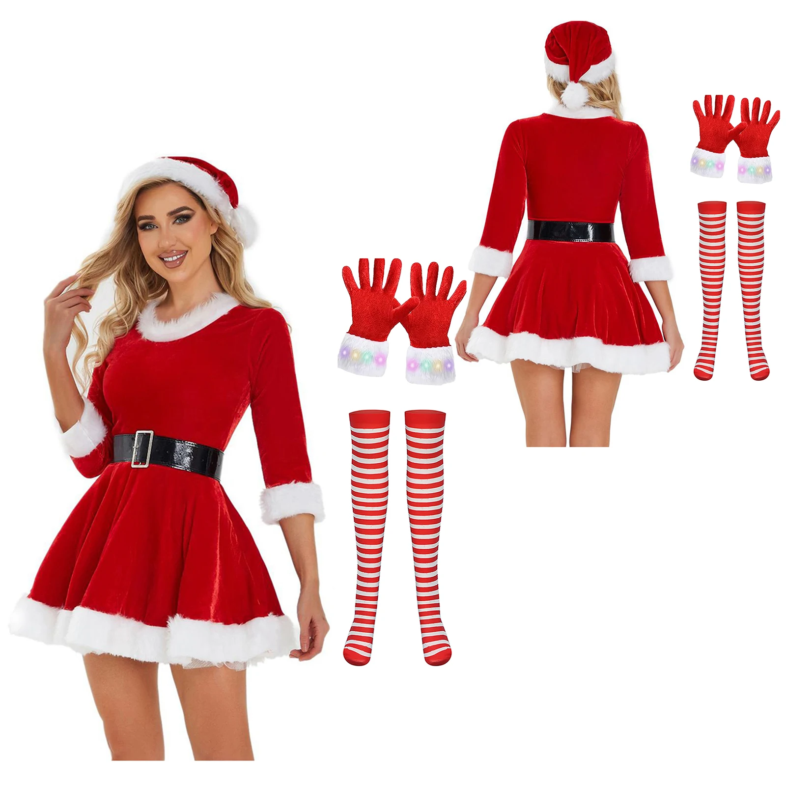 5 шт. женский рождественский костюм с круглым вырезом белая плюшевая отделка