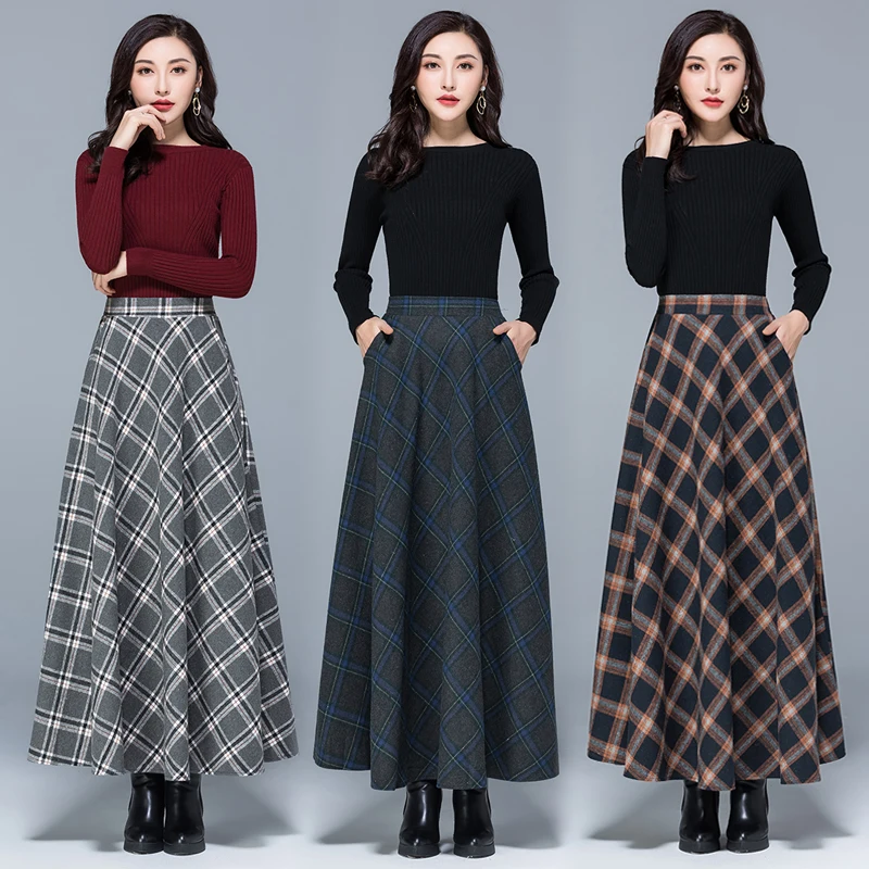 

Swing Skirt Autumn And Winter New Thick Woolen High Waist Slim Joker Pocket Long Elastic Waist A-line