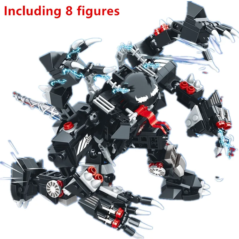 

Superhero Marvel Venom Techbot VS SpiderMan Model Building Blocks Bricks Sets Classic Dolls Kids Toys For Children Gift
