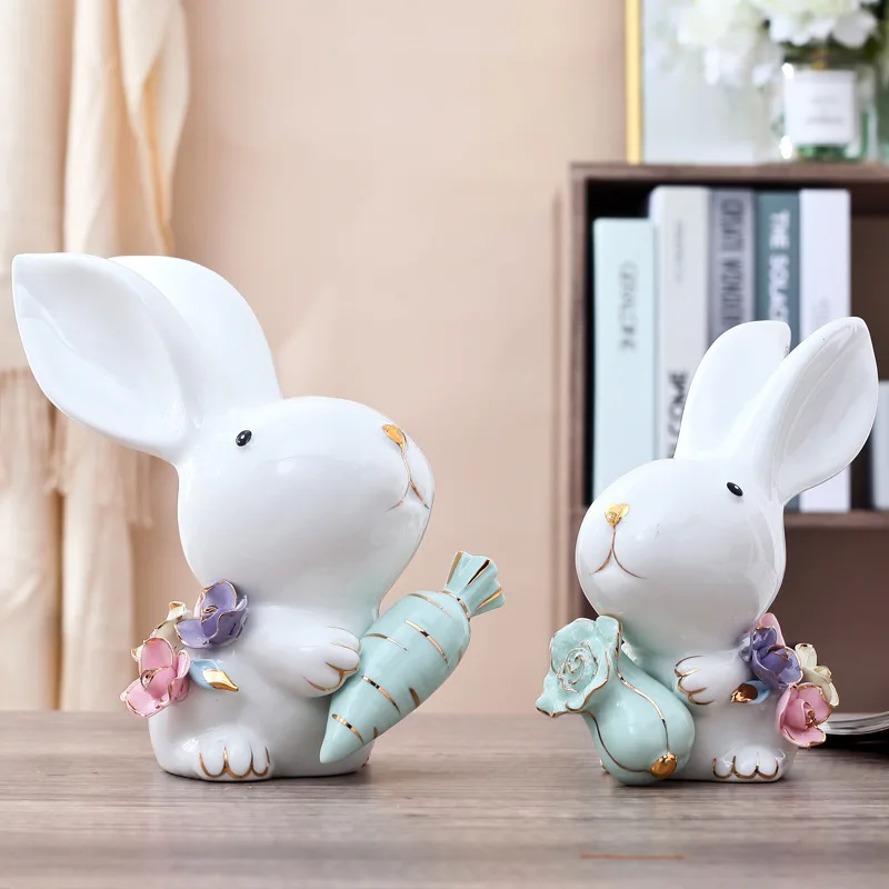 

Kezhuang Ceramic Crafts Rabbit decoration Home Furnishings Living Room TV Bench for Bedroom Hallway Wine Cabinet Lucky