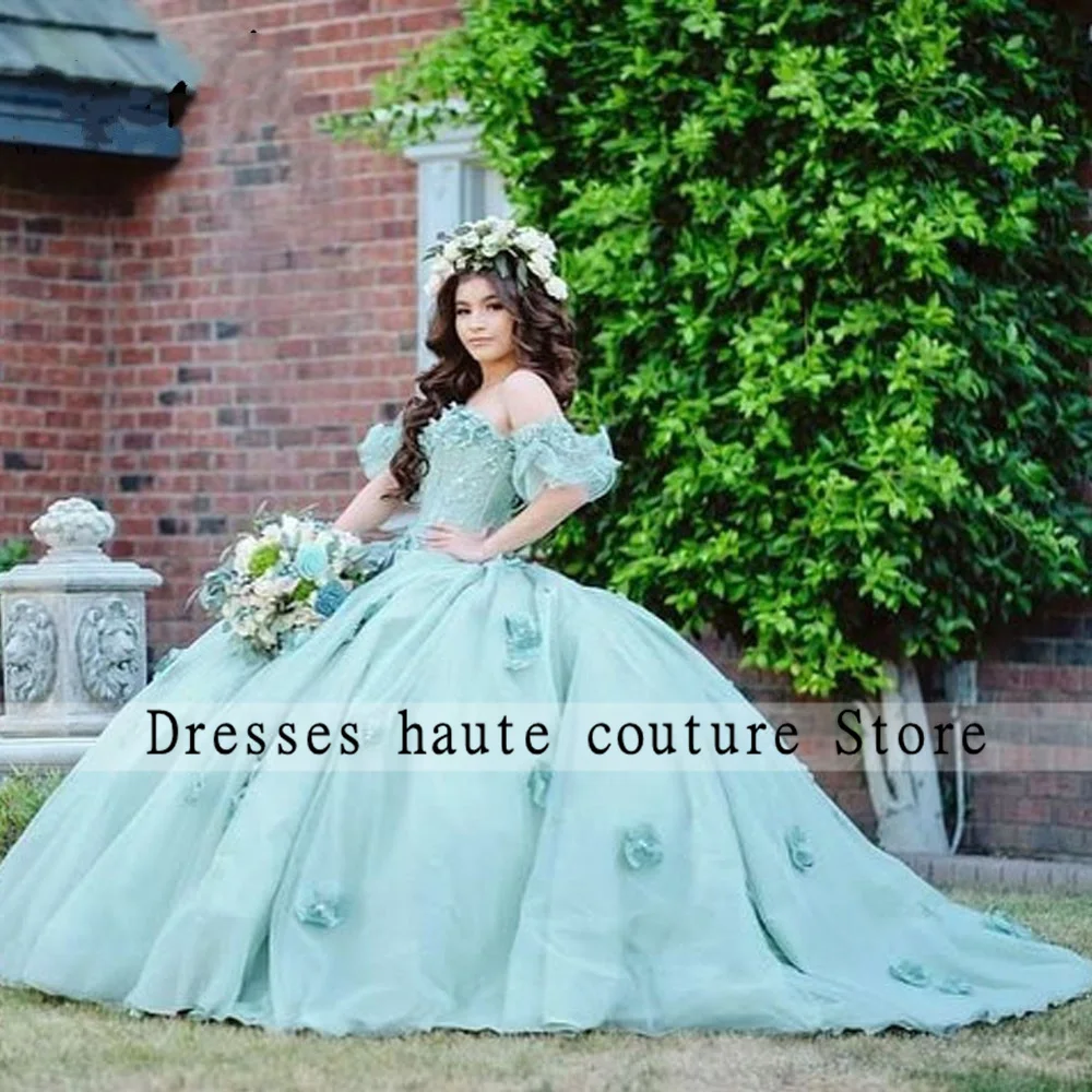 

New Arrivals Mint Green Princess Ball Gown Quinceanera Dress 2023 Lace Appliques Beaded Sweet 16 Dress Vestidos De 15 Años
