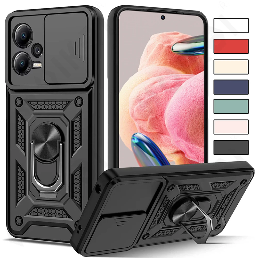 Чехол для Xiaomi 13 12T 11T Pro Lite Redmi Note 12 11 11S Poco F5 X5 Camera Slide Protector 360 Ring Armor PC Hard | Mobile Phone Cases  Covers -1005004859118081