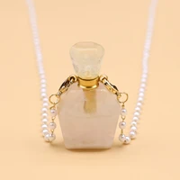 natural stone perfume bottle pendant necklace fluorite bottle long freshwater pearl bead chain for party birthday gift20x38x14mm
