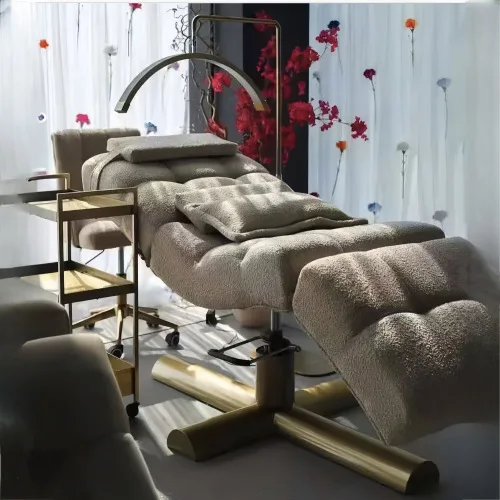 Фото Кушетка для косметических процедур S-образной формы, изогнутая кушетка для наращивания ресниц, гидравлическая кушетка для салонов красоты, специальная кушетка для массажа лица. №3