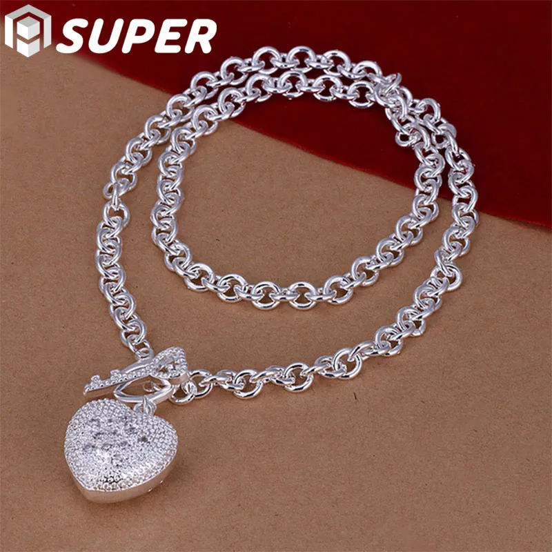 

925 Sterling Silver 20 inch Chain AAA Zircon Heart Pendant Necklace For Man Women Charm Wedding Engagement Jewelry