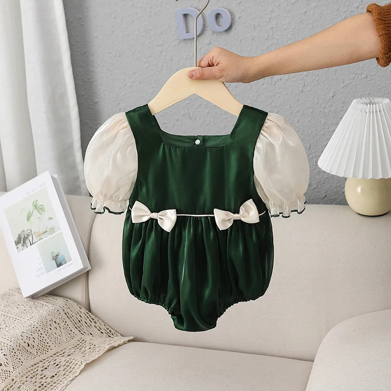 

Newborn Baby Girl Rompers 2022 Summer Sweet Infant Baby Rompers Baby Girls Short Sleeve Bow Tie Clothes Jumpsuit